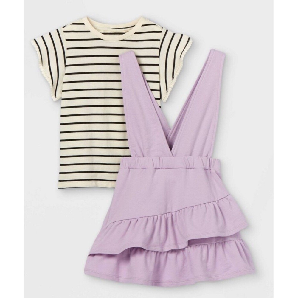 Art Class Toddler Girls' Striped 2pc Ruffle Top Skirt All Set Purple Size 12M